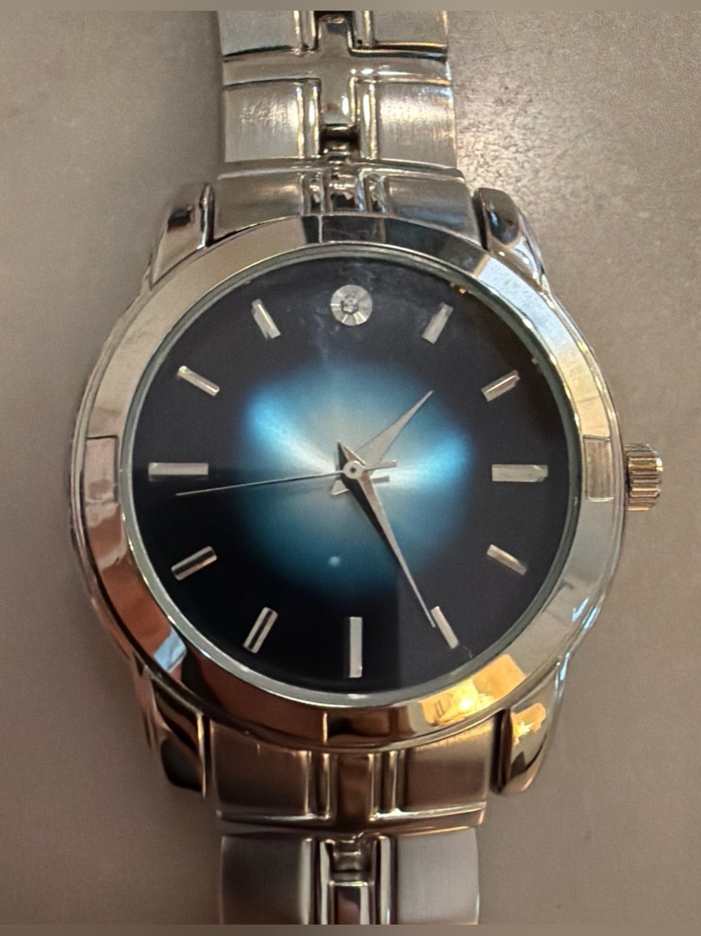 Classic Silver Stainless Steel Analog Watch with Blue Dial